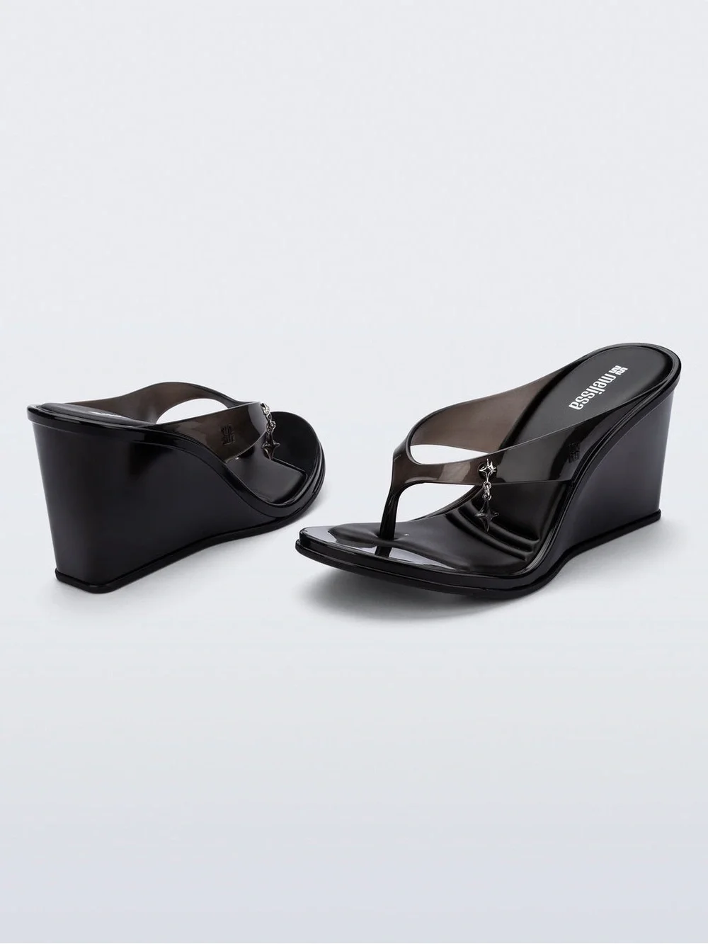 Melissa Jelly Thong Sandal Heels | Nabeela in Clear Black | Size 9